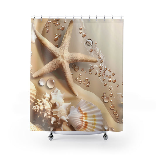 Shower Curtain - Sea Shells in the Sand , Bath Decor, Unique Housewarming Gift, Beach Decor  #5051