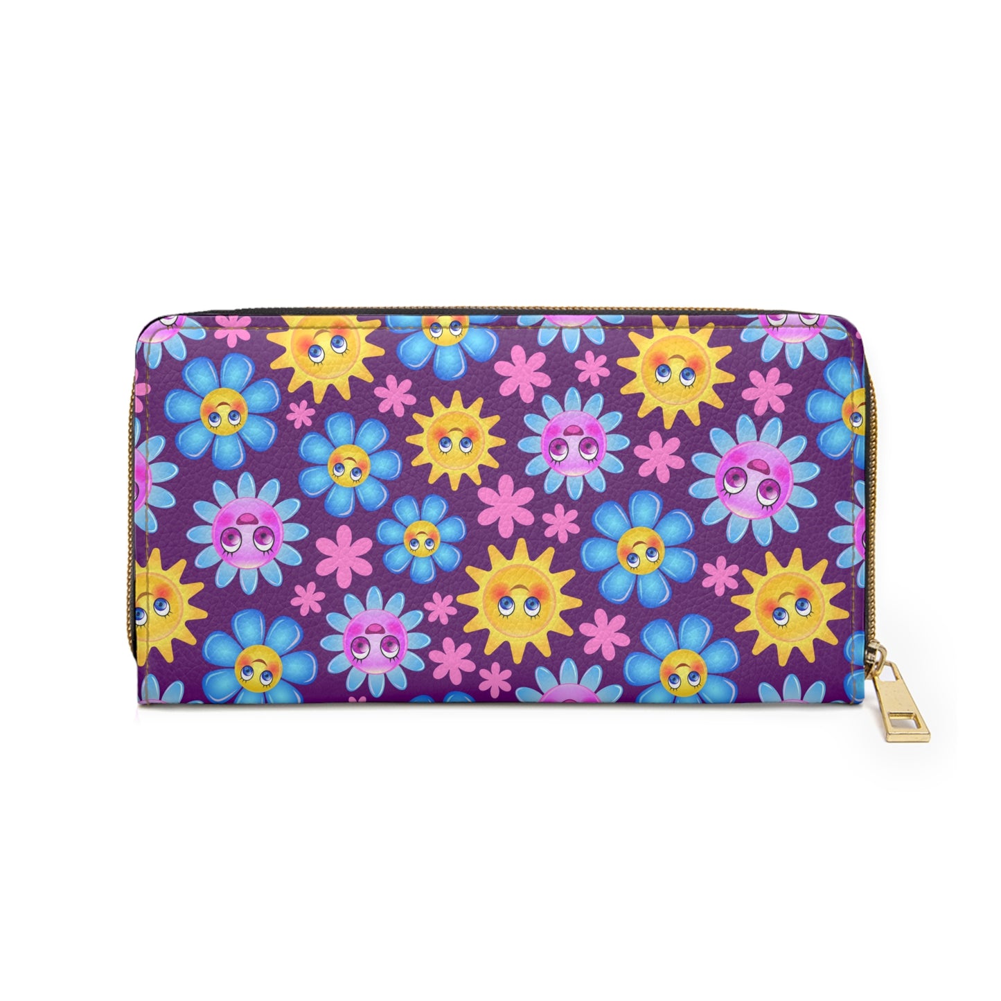 Zipper Wallet for Women - Retro Smiling Flowers, Flower Power, Hippie Zipper Wallet, Gift for Her, Bachelorette Gift, Bridesmaid Gift #5198