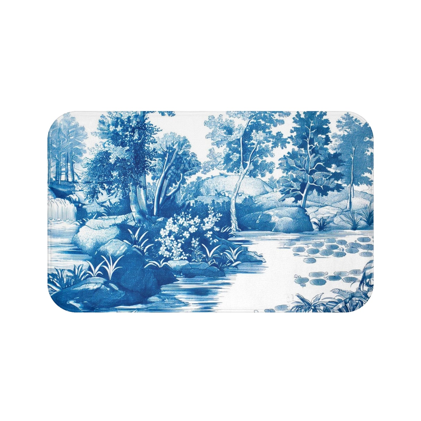 Bath Mat - Blue Toile, Bathroom Decor, Bathroom Art #4796