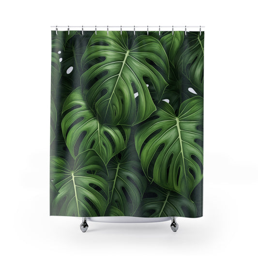 Monstera Leaves Shower Curtain, Floral Bath Decor, Botanical Bathroom Decor, #3788