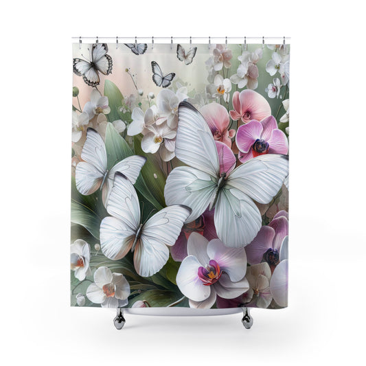 Shower Curtain - Butterflies and Orchids, Bath Decor, #5059