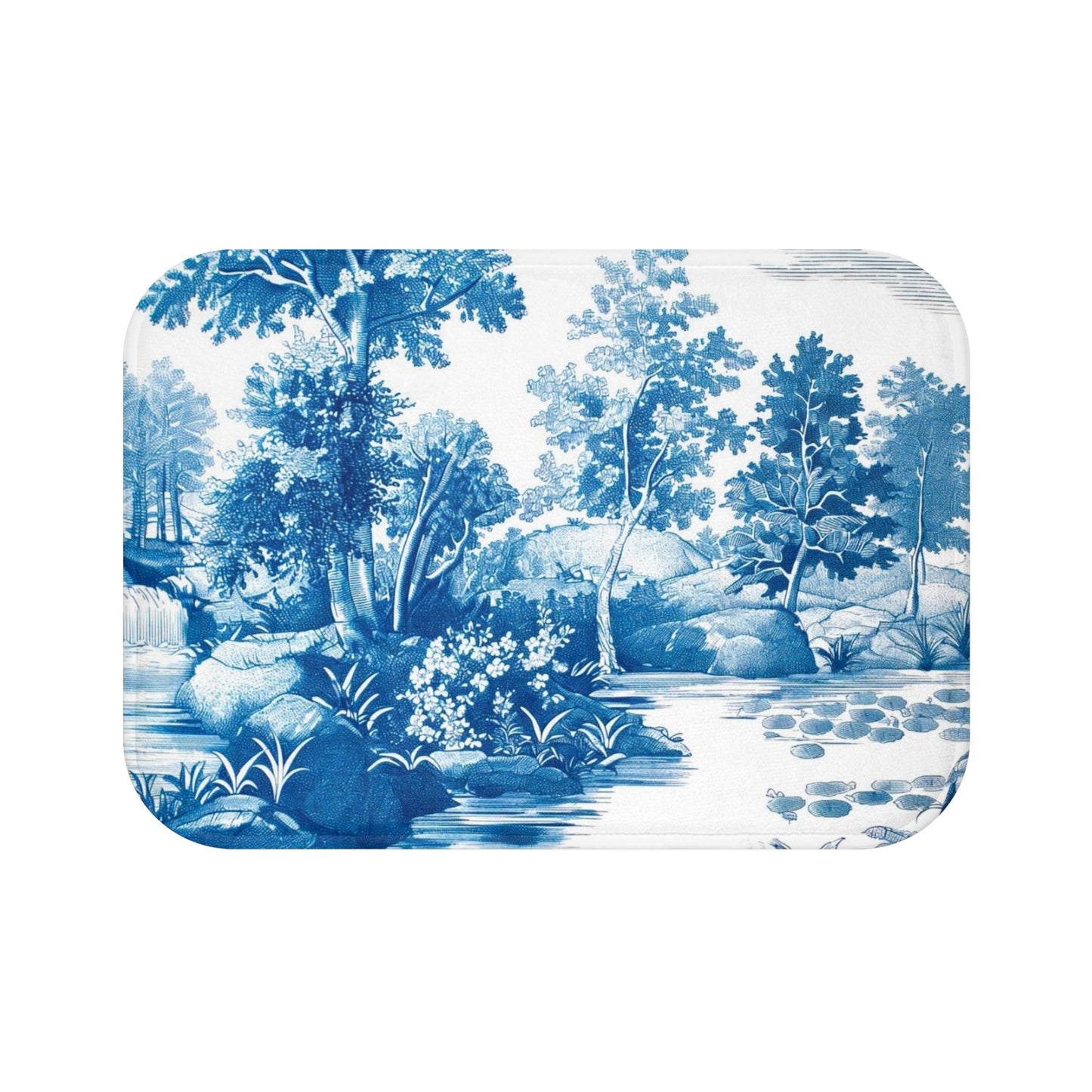 Bath Mat - Blue Toile, Bathroom Decor, Bathroom Art #4796