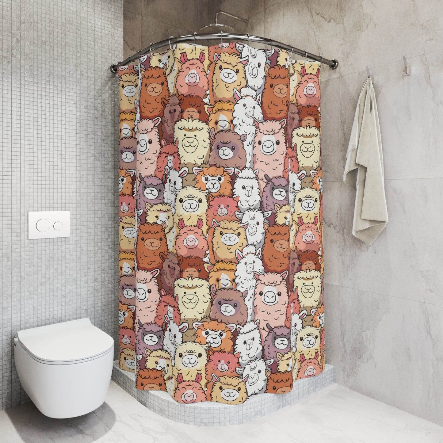 Alpaca Shower Curtain, Cute Llama Bathroom Decor, Farm Animal Home Accessories, Fun Kids Bath Curtain, Quirky Cartoon Animal Gift