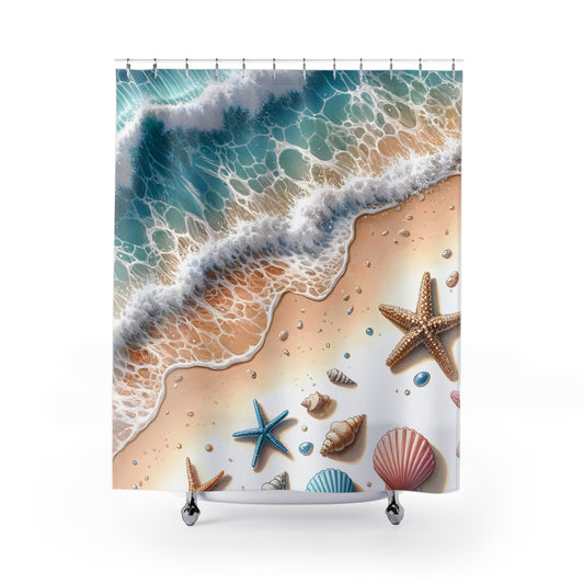 Sea Shells in the Waves Shower Curtain, Bath Decor, Beach Decor, Ocean Life #5046