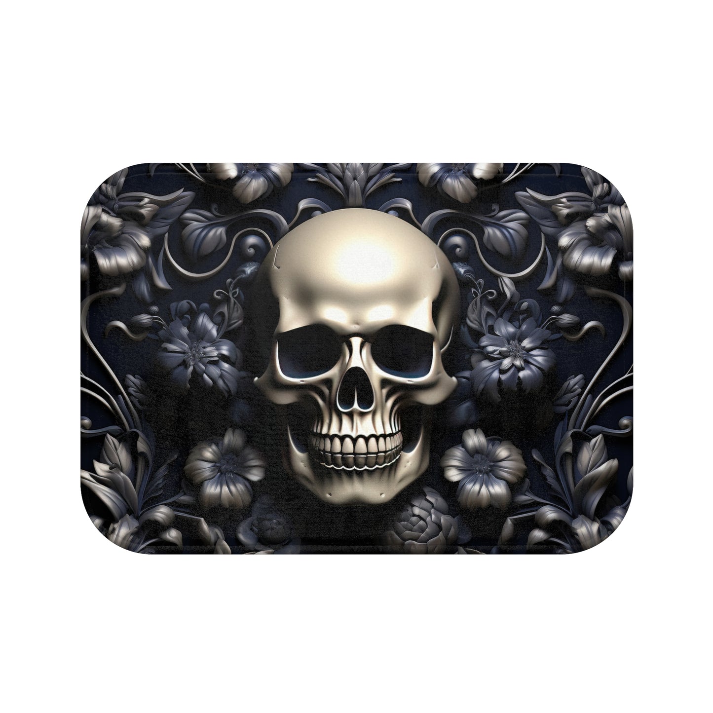 Bath Mat - Skull and Flowers Design, Bathroom Decor, Bathroom Art #5054