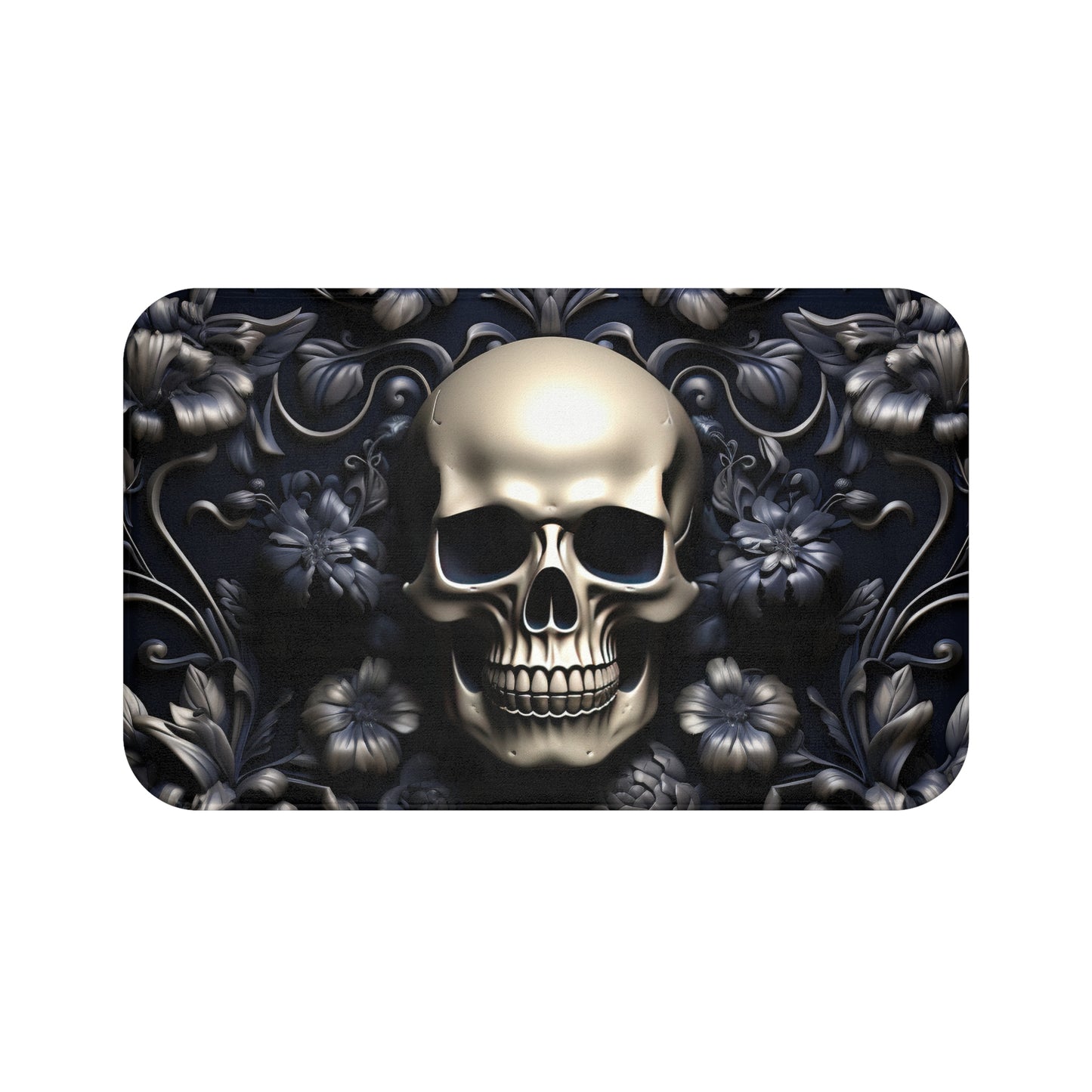 Bath Mat - Skull and Flowers Design, Bathroom Decor, Bathroom Art #5054