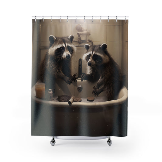 Shower Curtain - Bathing Raccoons, Cabin Decor,  Fun Bathroom Decor, Bathroom Makeover,   #5147