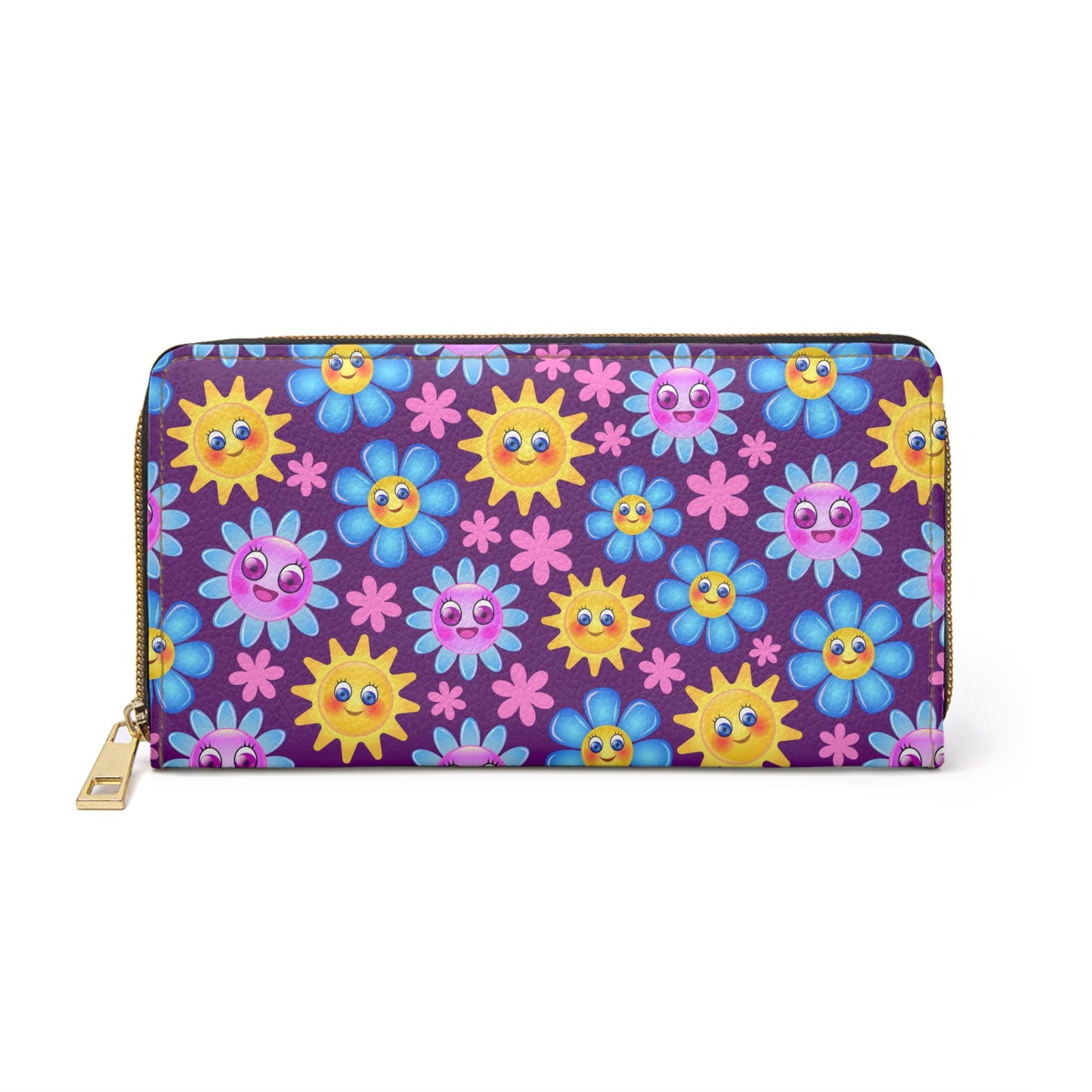 Zipper Wallet for Women - Retro Smiling Flowers, Flower Power, Hippie Zipper Wallet, Gift for Her, Bachelorette Gift, Bridesmaid Gift #5198