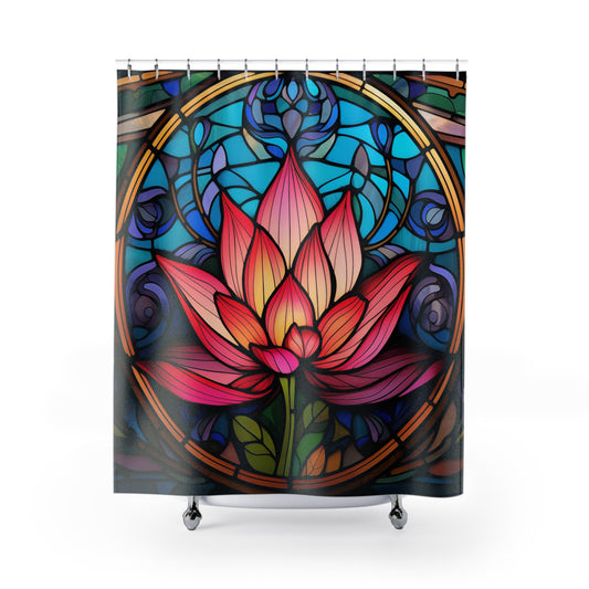 Peaceful Lotus Flower on Stained Glass Shower Curtain, Bath Decor