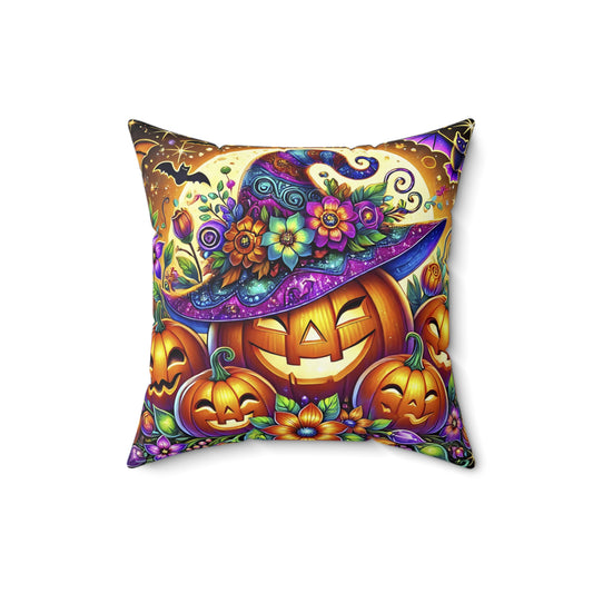 Halloween Pumpkin Design Faux Suede Square Pillow 16 x 16, Halloween Decor #5034