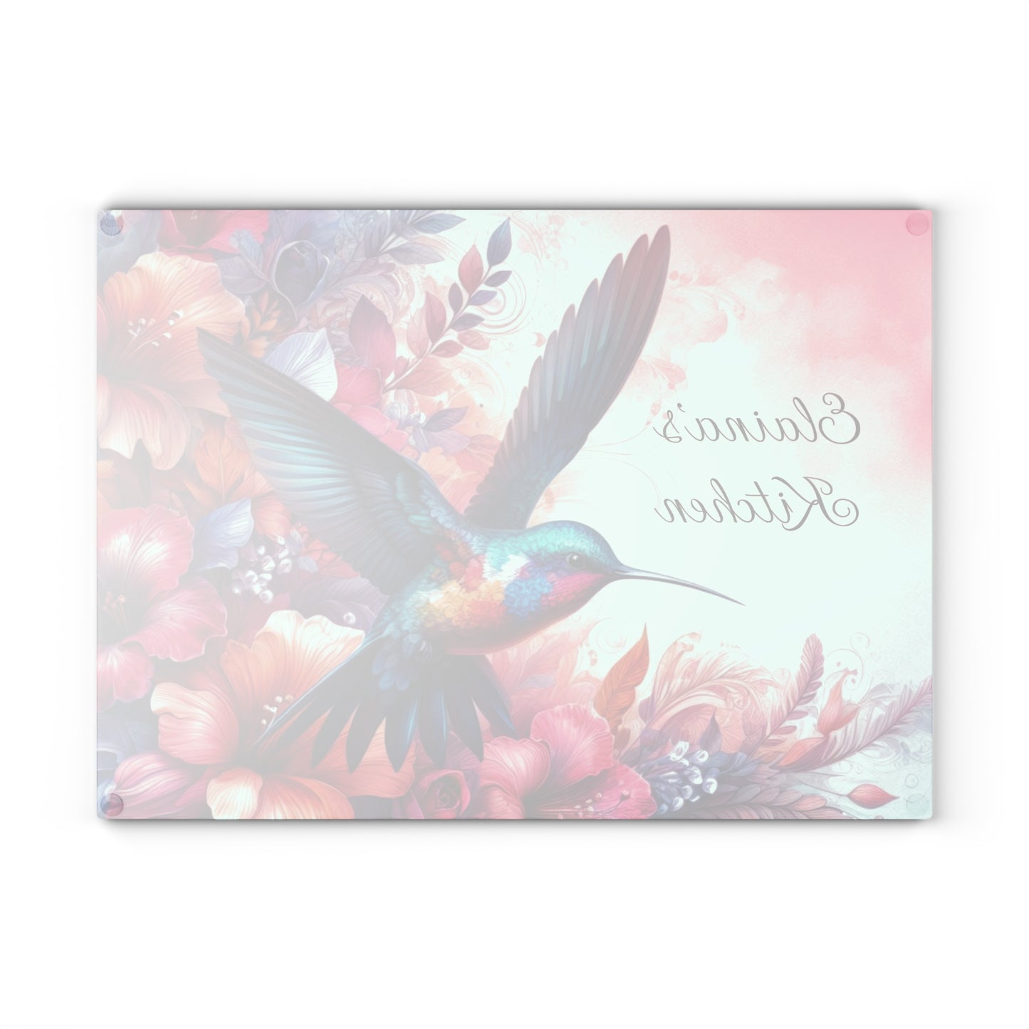 Delicate Hummingbird on Flowers Tempered Glass Cutting Board, Charcuterie Board, Trivet for Hot Dishes, Countertop Art, Kitchen Art #5127