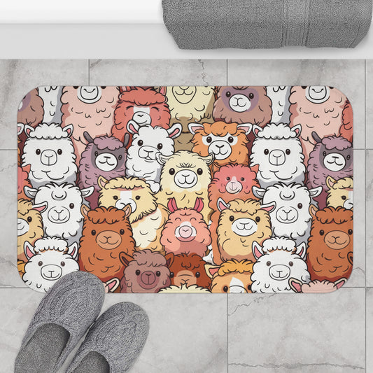 Happy Alpacas Bath Mat - Non-Slip Bathroom Rug, Cute Alpaca Design, Alpaca Lover Gift, Alpaca Decor, Farm Animal Bathroom Decor, Farmhouse