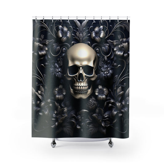 Shower Curtain - Skull and Flowers Design, Bath Decor, Goth Decor #5054