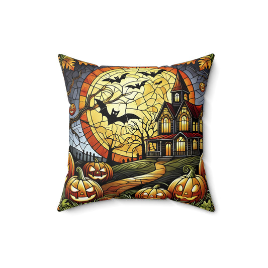 Halloween House Design Faux Suede Square Pillow 16 x 16, Halloween Decor #5035