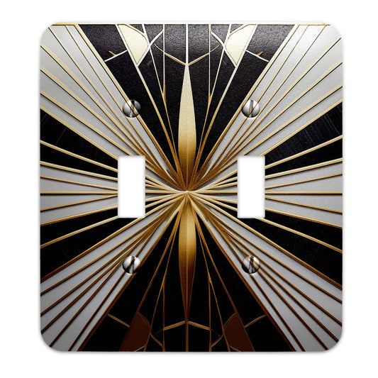 Metal Decorative Light Switch Plate Cover - Art Deco Gold and White - Several Sizes Available #5249