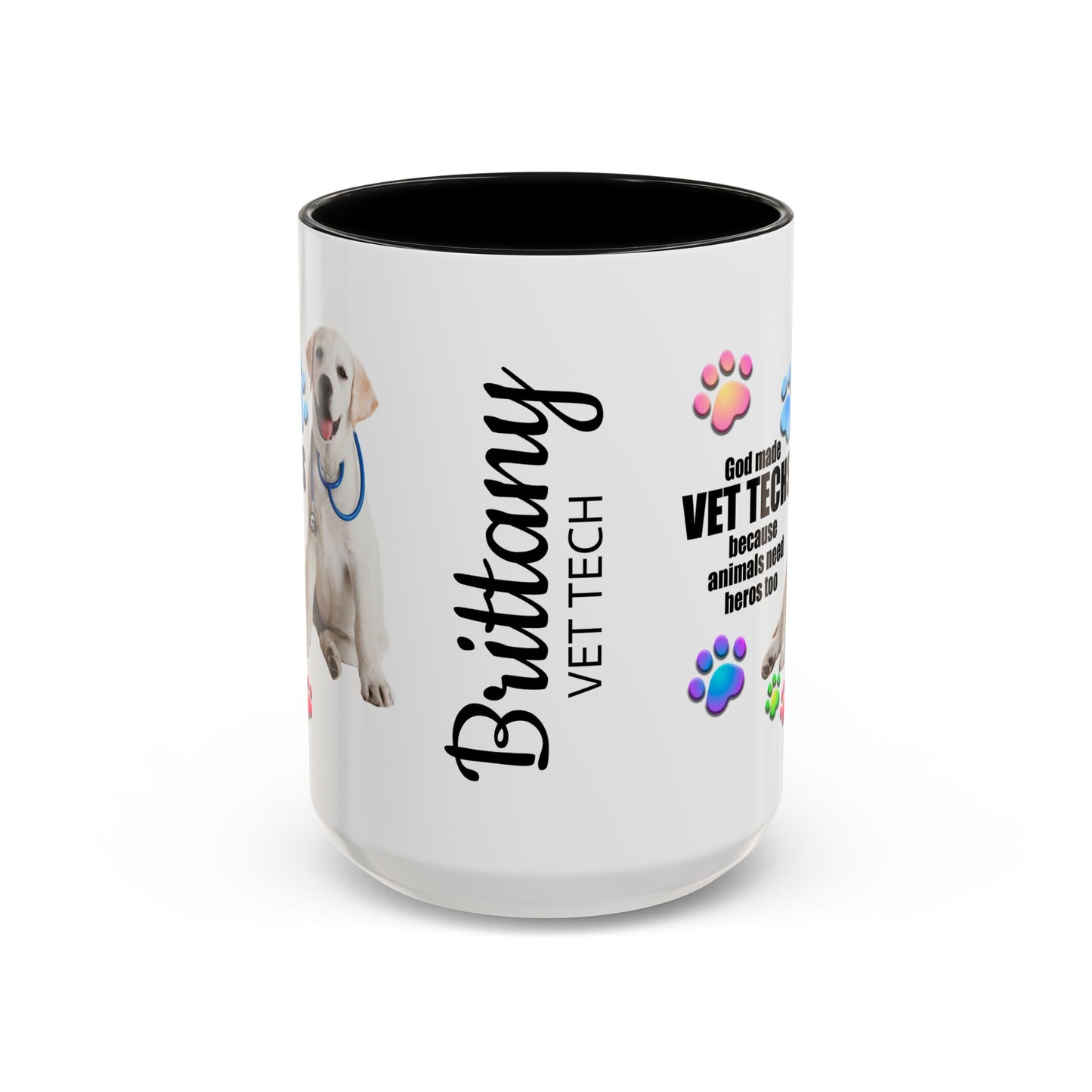 Personalized God Made Vet Techs Because Animals Need Heros Too, Vet Tech Appreciation,  Accent Coffee Mug (11, 15oz), #3065