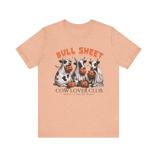 Bull Sheet Unisex Jersey Short Sleeve Tee, Halloween Ghost Cows Shirt, Spooky Cow Halloween Gifts, Cow Lover Gift Tee #5123