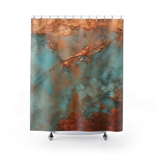 Shower Curtain - Copper Patina Design, Bath Decor, Faux Vintage #4761