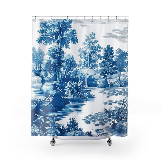 Shower Curtain - Blue Toile , Bath Decor, Unique Housewarming Gift  #5051