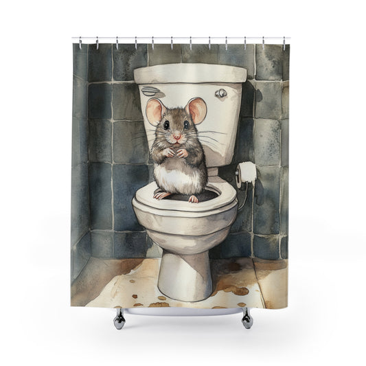 Shower Curtain - Grungy Mouse on the Toilet, Fun Bathroom Decor, Bathroom Makeover,  Conversation Starter #5145