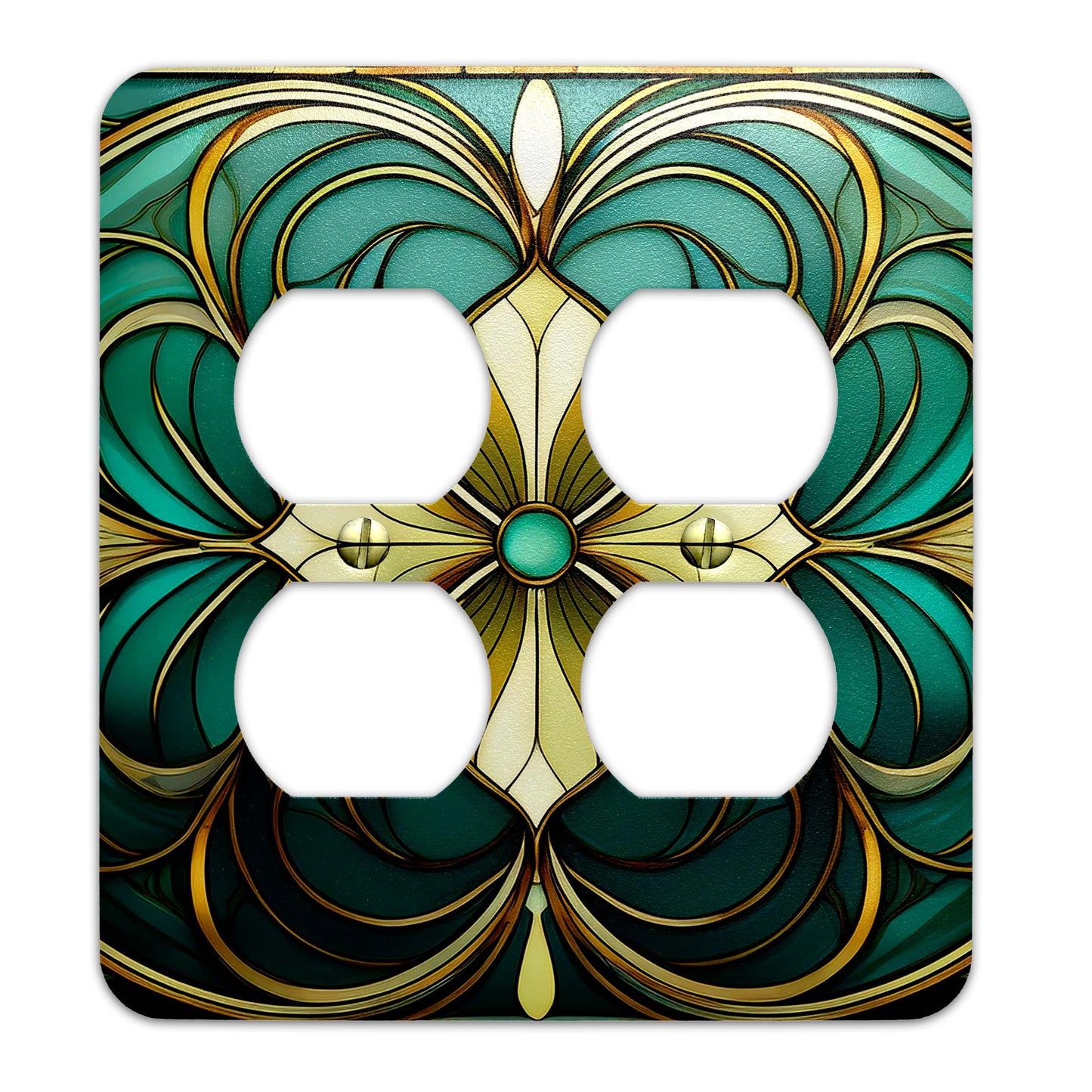 Art Nouveau Floral Light Switch Cover - Green & Teal Metal SwitchPlate, Multiple Sizes - #5259