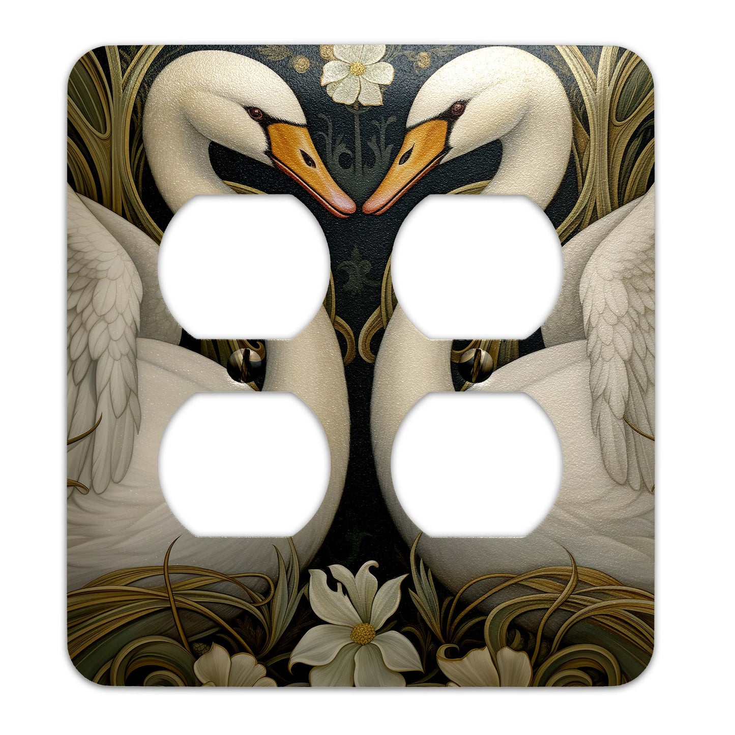 Art Nouveau Swans Light Switch Cover – Elegant metal switch plate with vintage-inspired design, available in multiple sizes