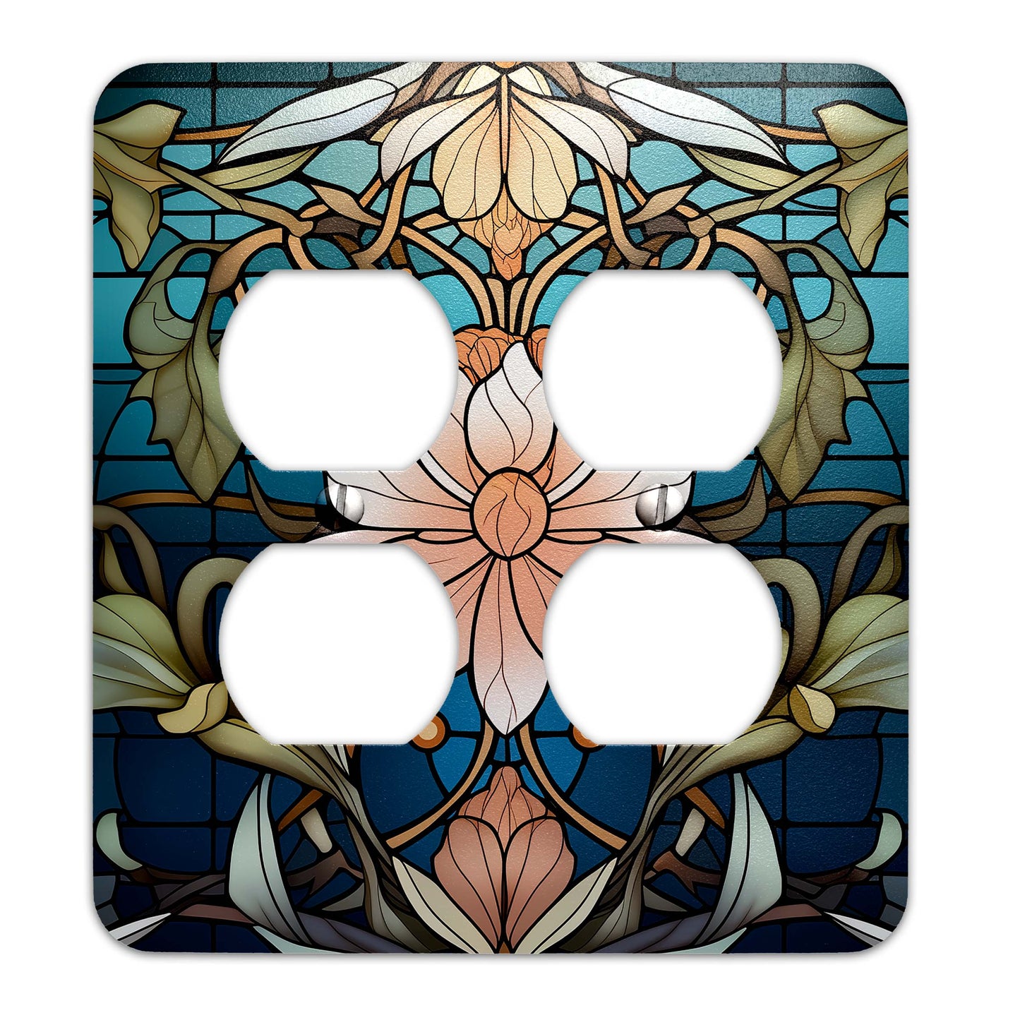 Art Nouveaux Water Lilies on Stained Glass Light Switch Cover - Metal SwitchPlate, Multiple Sizes - #5277