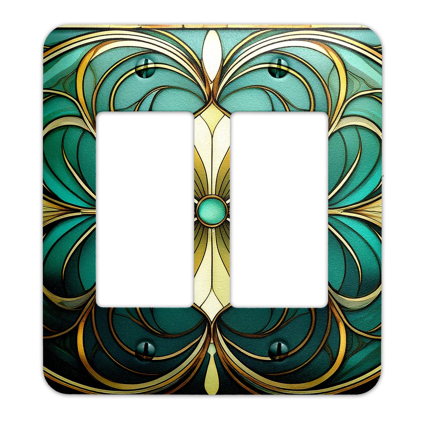 Art Nouveau Floral Light Switch Cover - Green & Teal Metal SwitchPlate, Multiple Sizes - #5259