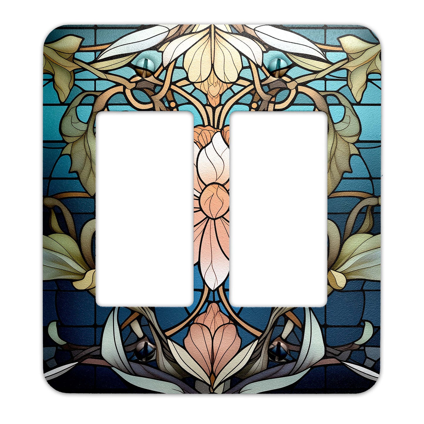 Art Nouveaux Water Lilies on Stained Glass Light Switch Cover - Metal SwitchPlate, Multiple Sizes - #5277