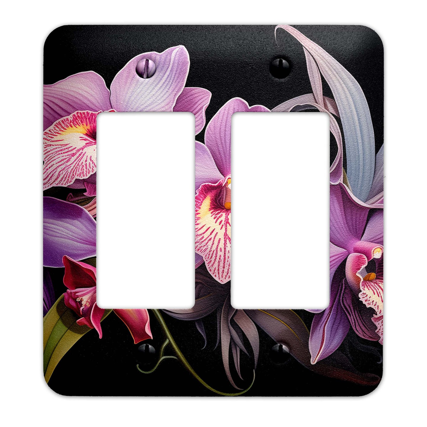 Art Deco Orchids Light Switch Cover - Metal SwitchPlate, Multiple Sizes - #5279