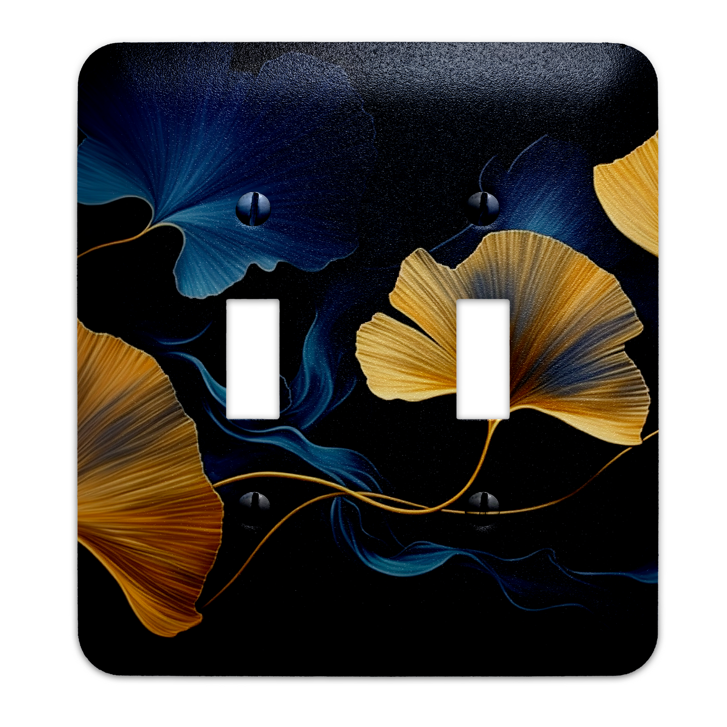 Elegant Blue and Gold Gingko Leaves Light Switch Cover - Metal SwitchPlate, Multiple Sizes - #5271