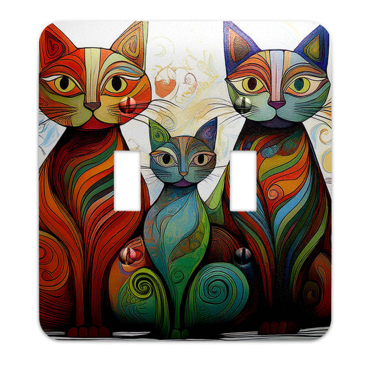 Metal Decorative Light Switch Plate Cover - Impressionist Colorful Cat Family - Several Sizes Available #5255