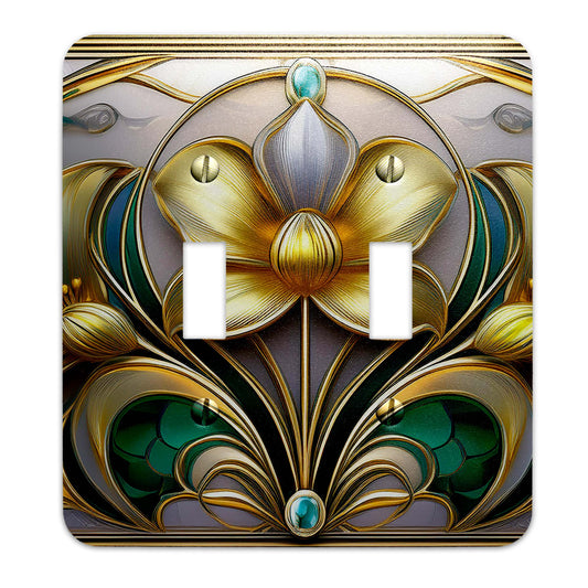 Art Nouveau Floral Light Switch Cover - Gold and Silver Metal SwitchPlate, Multiple Sizes - #5258