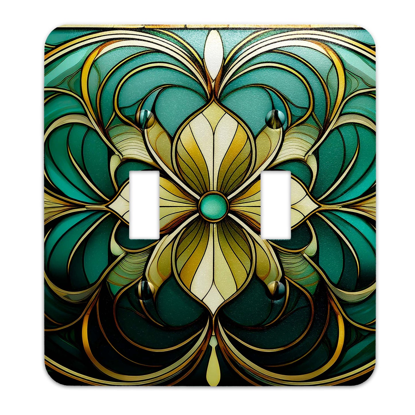 Art Nouveau Floral Light Switch Cover - Green & Teal Metal SwitchPlate, Multiple Sizes - #5259