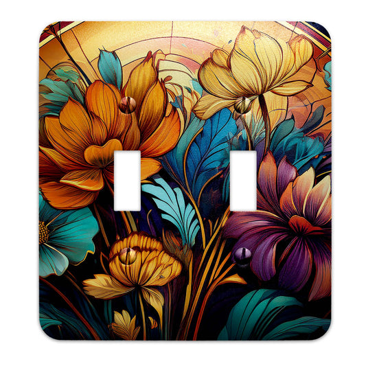 Art Deco Wildflower Light Switch Cover – Decorative metal plate with vintage floral design, available in multiple sizes for home décor.