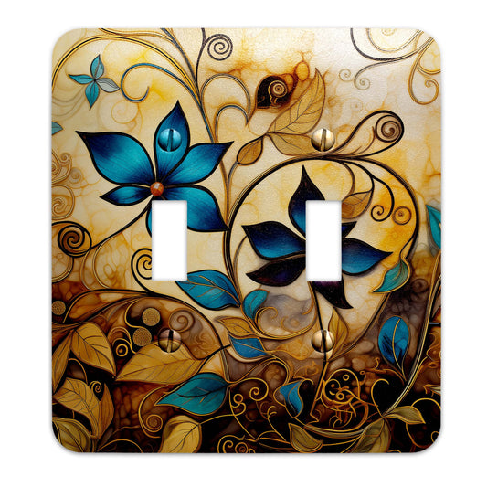 Whimsical floral and vines metal light switch cover with abstract art design, available in multiple sizes for stylish home decor.