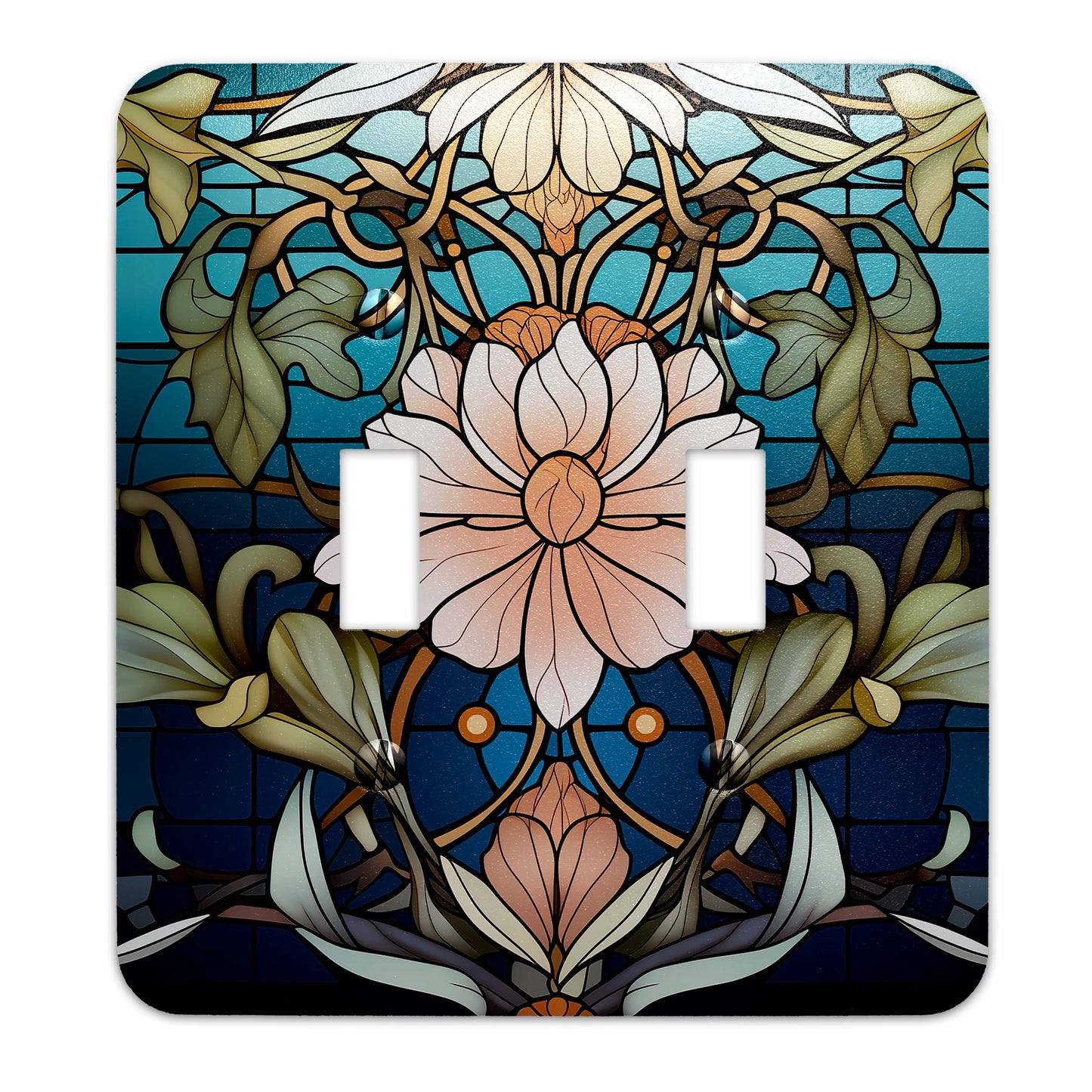 Art Nouveaux Water Lilies on Stained Glass Light Switch Cover - Metal SwitchPlate, Multiple Sizes - #5277