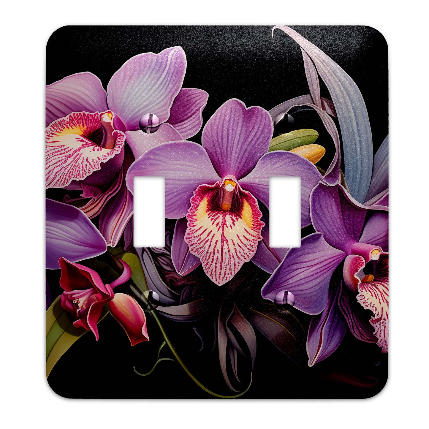 Art Deco Orchids Light Switch Cover - Metal SwitchPlate, Multiple Sizes - #5279