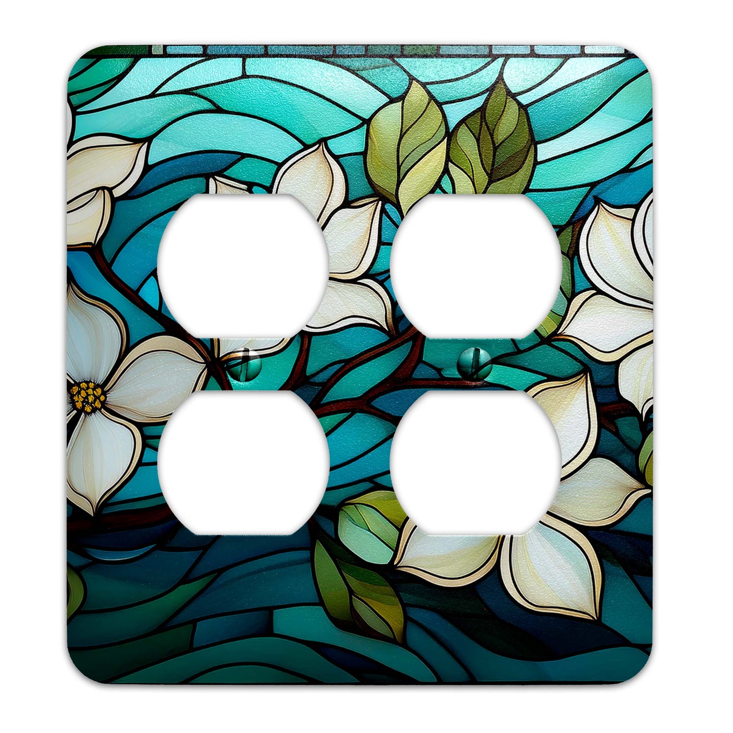 Metal Decorative Light Switch Plate Cover - Dogwoods on Stained Glass Design - Several Sizes Available #5250