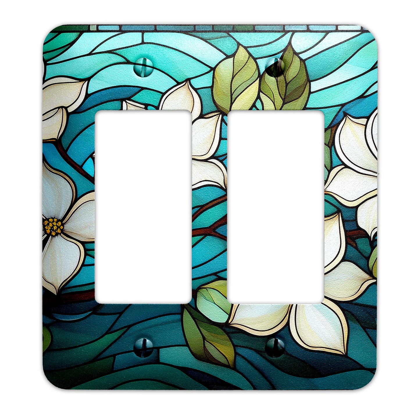 Metal Decorative Light Switch Plate Cover - Dogwoods on Stained Glass Design - Several Sizes Available #5250