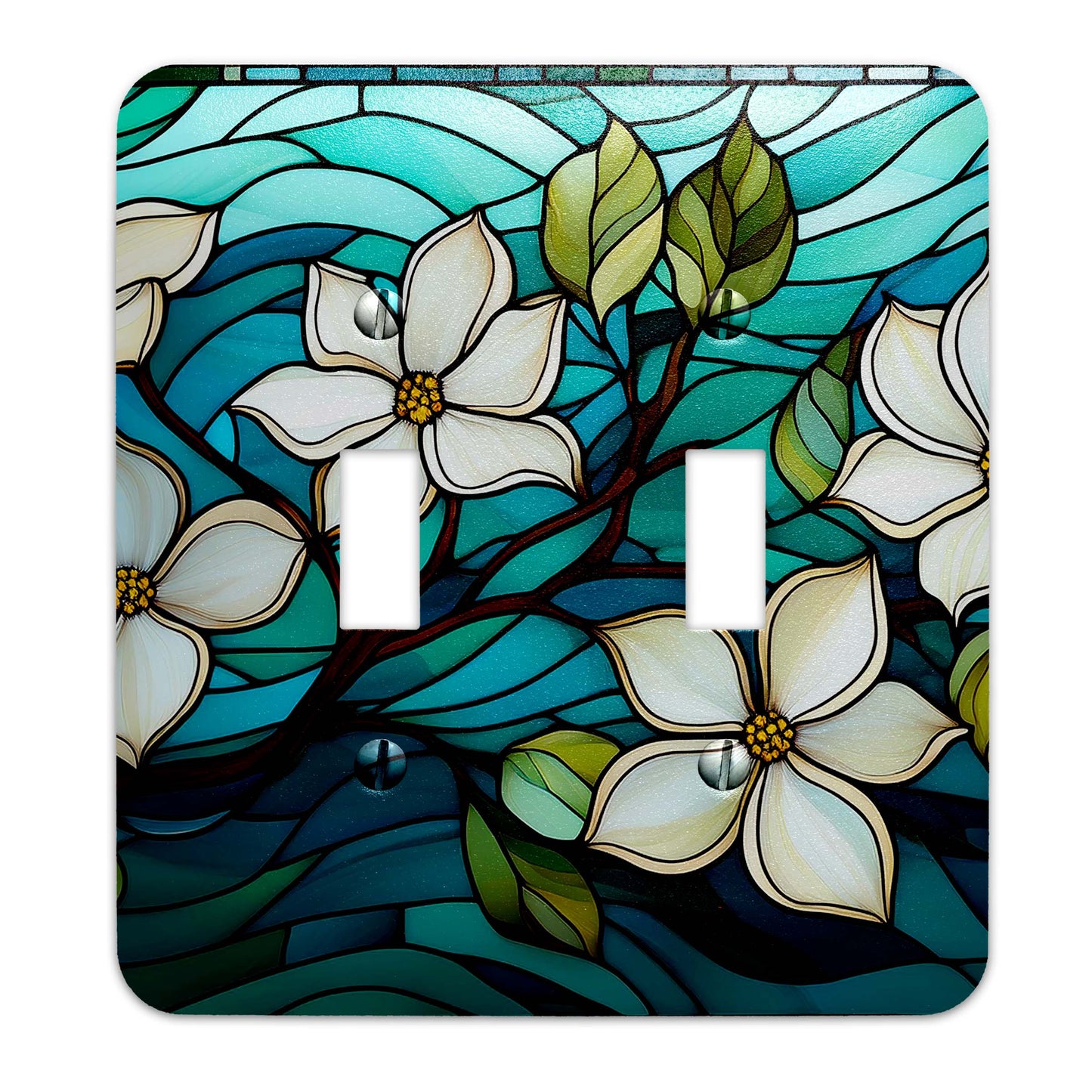 Metal Decorative Light Switch Plate Cover - Dogwoods on Stained Glass Design - Several Sizes Available #5250