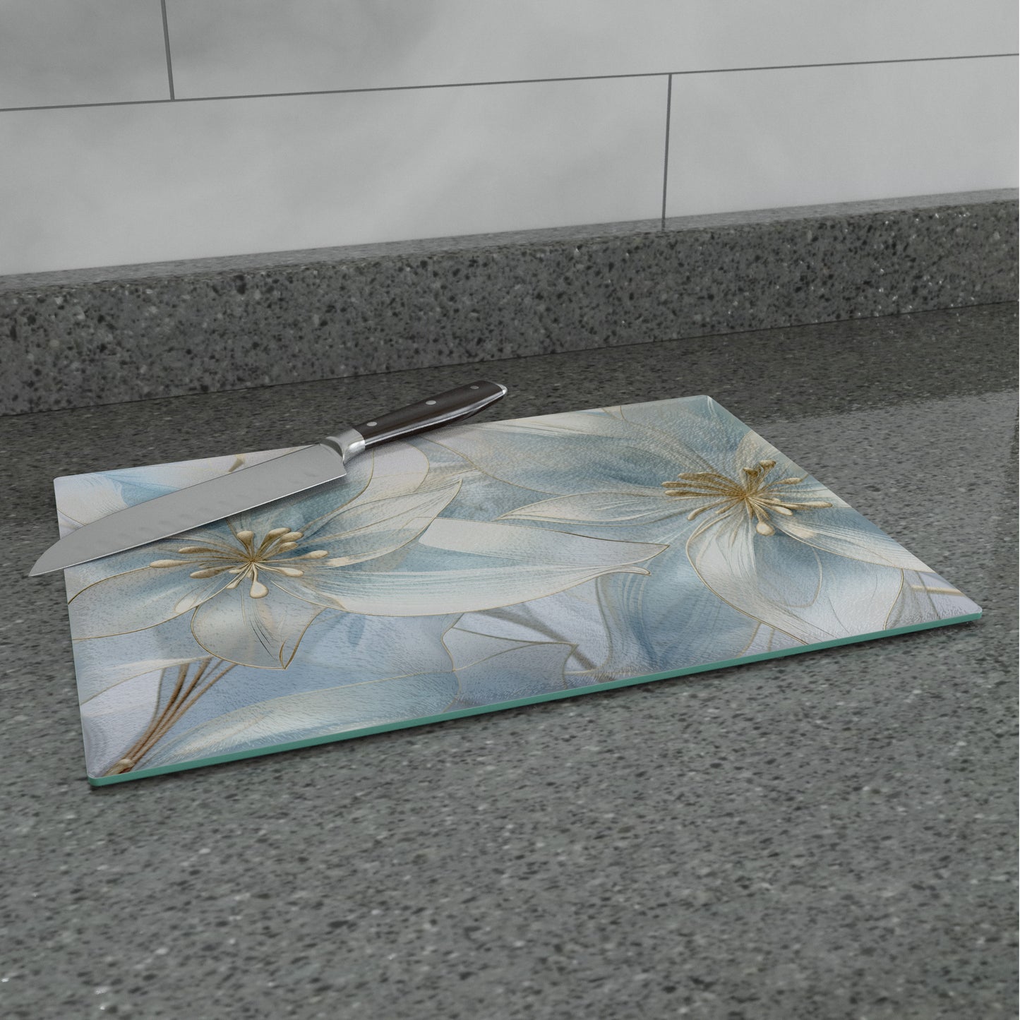 Translucent Lilies Home Décor, Countertop Art, Tempered Glass Cutting Board #5275