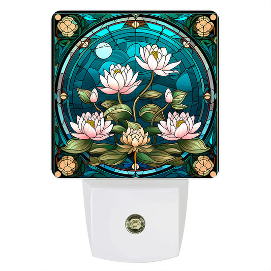 Art Nouveaux Water Lilies Custom LED Dusk to Dawn Night Light, Home Decor, Wall Art #5276