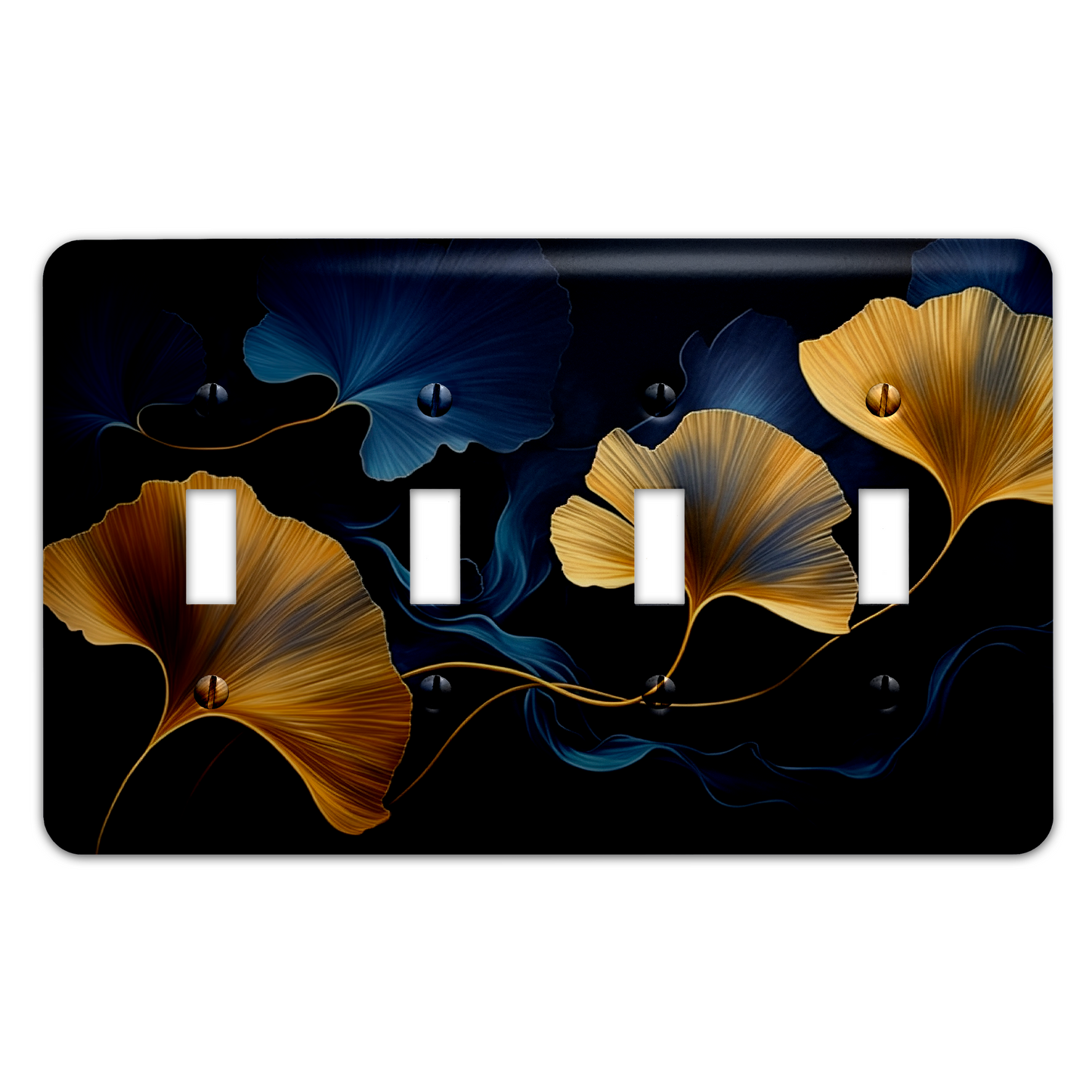 Elegant Blue and Gold Gingko Leaves Light Switch Cover - Metal SwitchPlate, Multiple Sizes - #5271