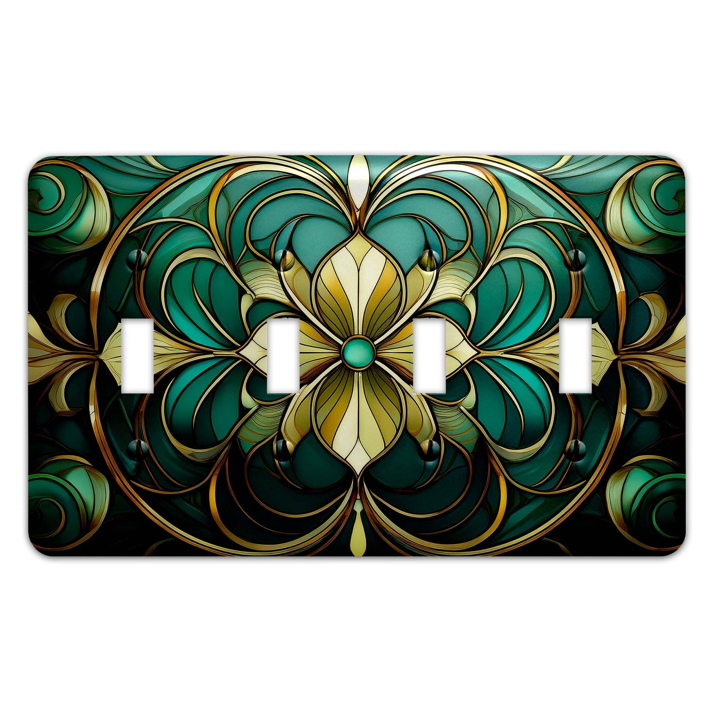 Art Nouveau Floral Light Switch Cover - Green & Teal Metal SwitchPlate, Multiple Sizes - #5259