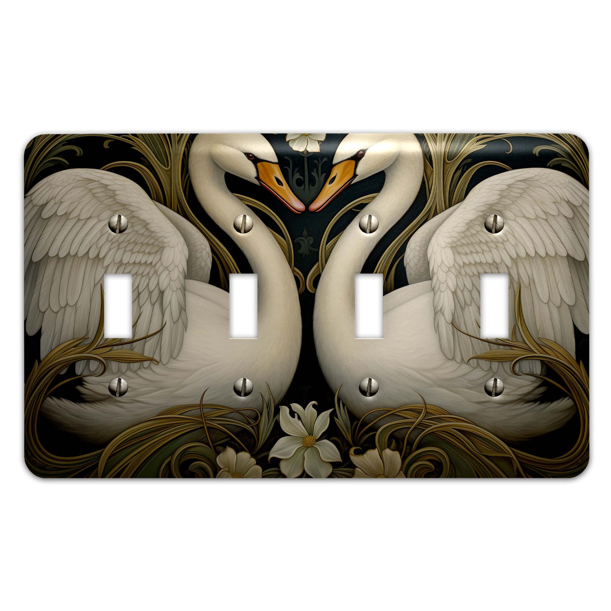 Art Nouveau Swans Light Switch Cover – Elegant metal switch plate with vintage-inspired design, available in multiple sizes