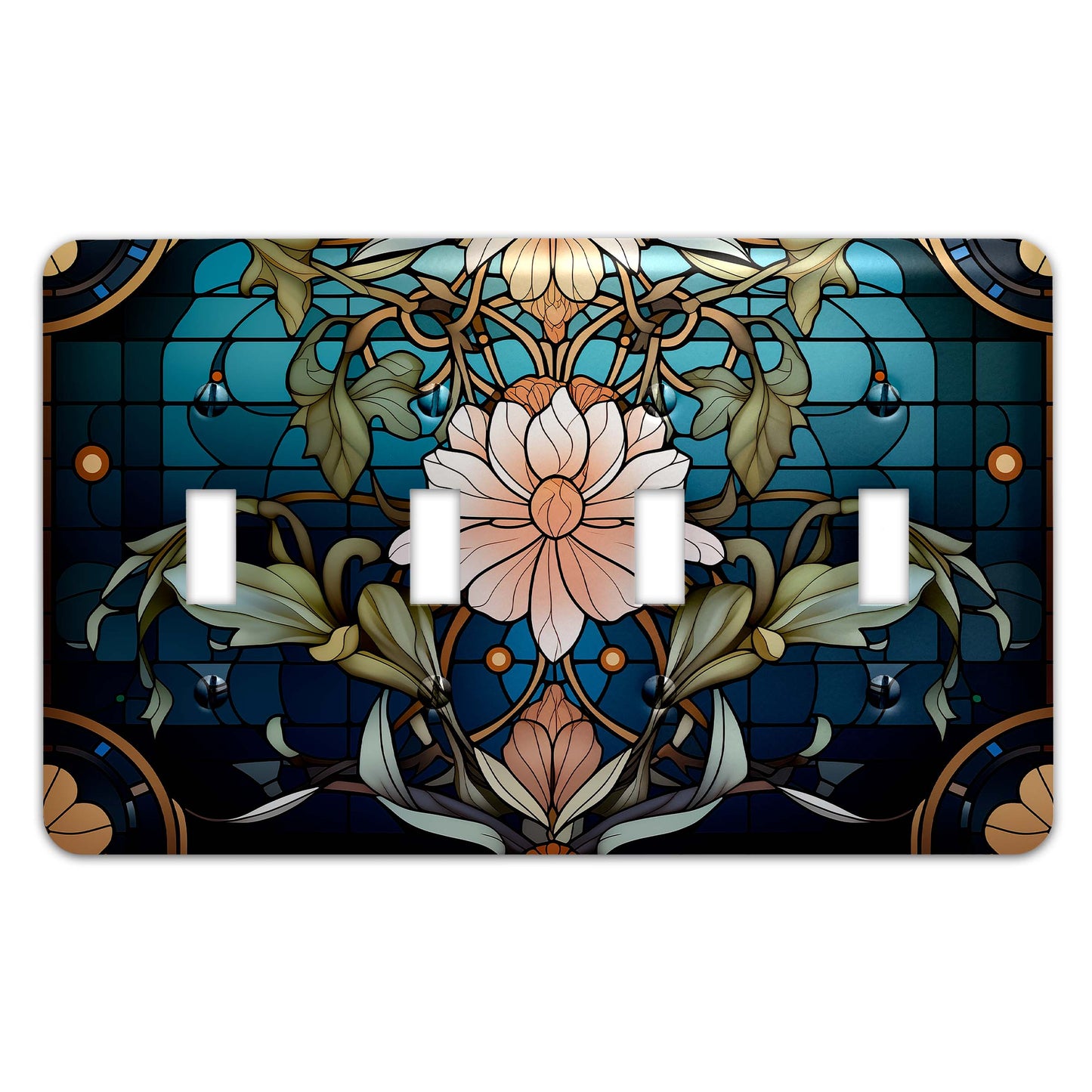 Art Nouveaux Water Lilies on Stained Glass Light Switch Cover - Metal SwitchPlate, Multiple Sizes - #5277