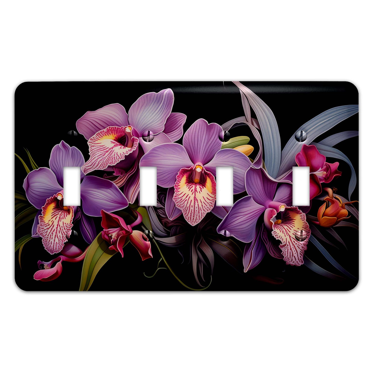 Art Deco Orchids Light Switch Cover - Metal SwitchPlate, Multiple Sizes - #5279