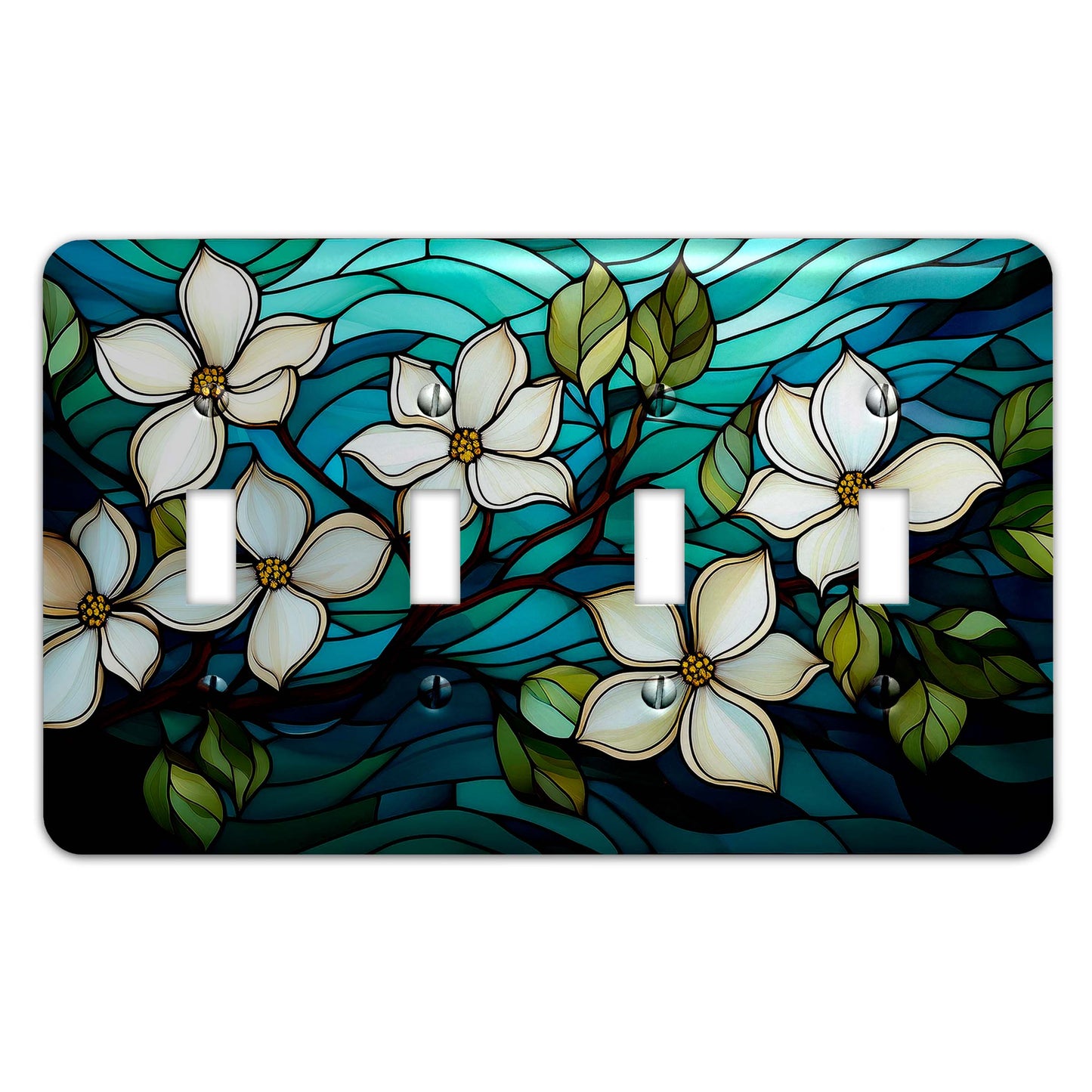 Metal Decorative Light Switch Plate Cover - Dogwoods on Stained Glass Design - Several Sizes Available #5250