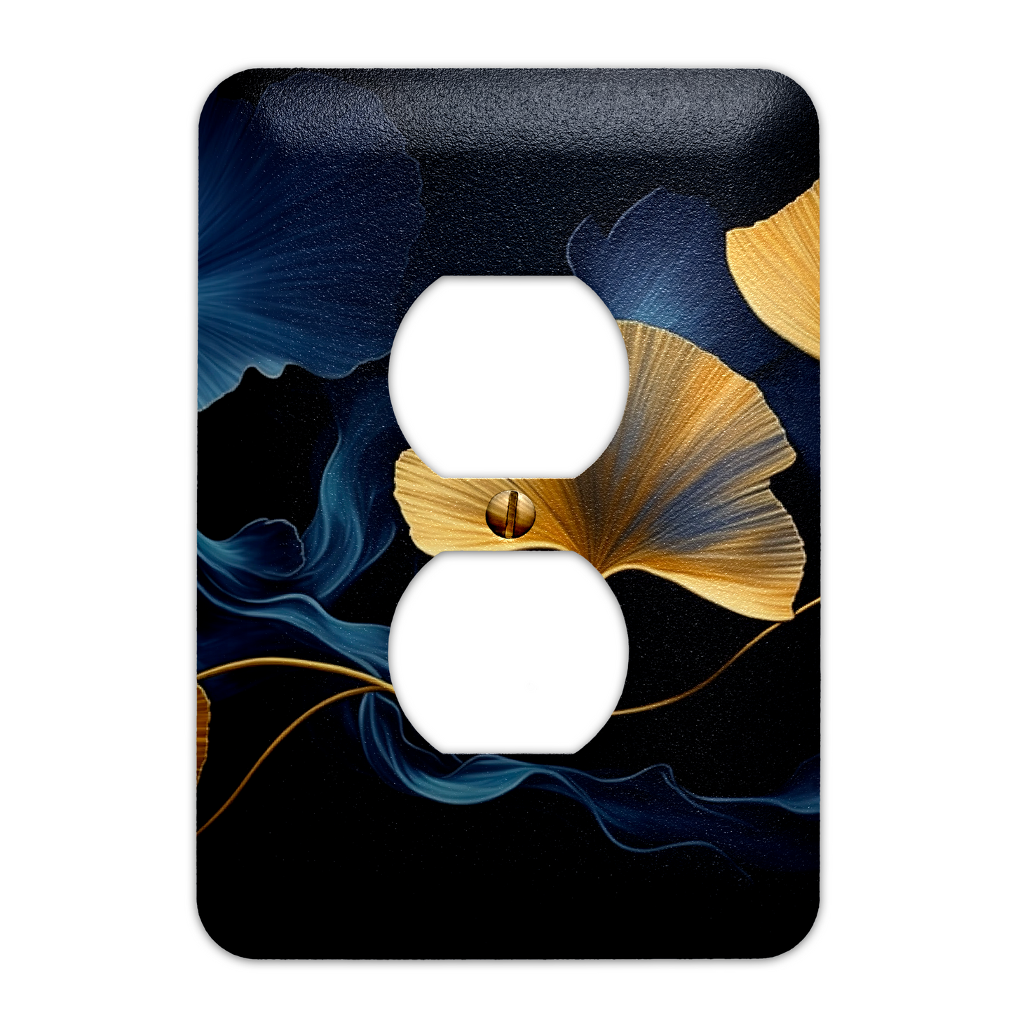 Elegant Blue and Gold Gingko Leaves Light Switch Cover - Metal SwitchPlate, Multiple Sizes - #5271